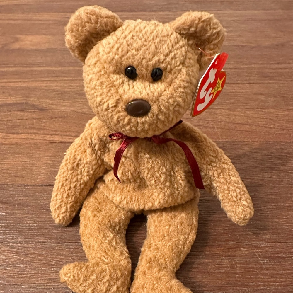 TY Beanie Baby “Curly” Bear 1996-4th Gen Hang Tag PE Pellets KR Tag Excellent